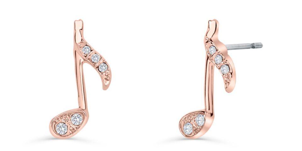 "Strauss Note" stud earrings in rose gold with crystals