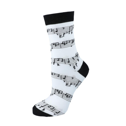 Socks with black musical note, basic color white, notes, music socks