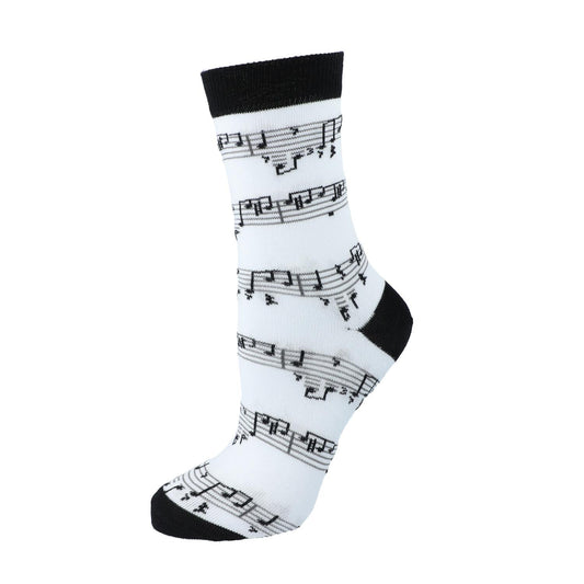 Socken mit schwarzer Notenlinie, Grundfarbe weiß, Noten, Musik-Socken