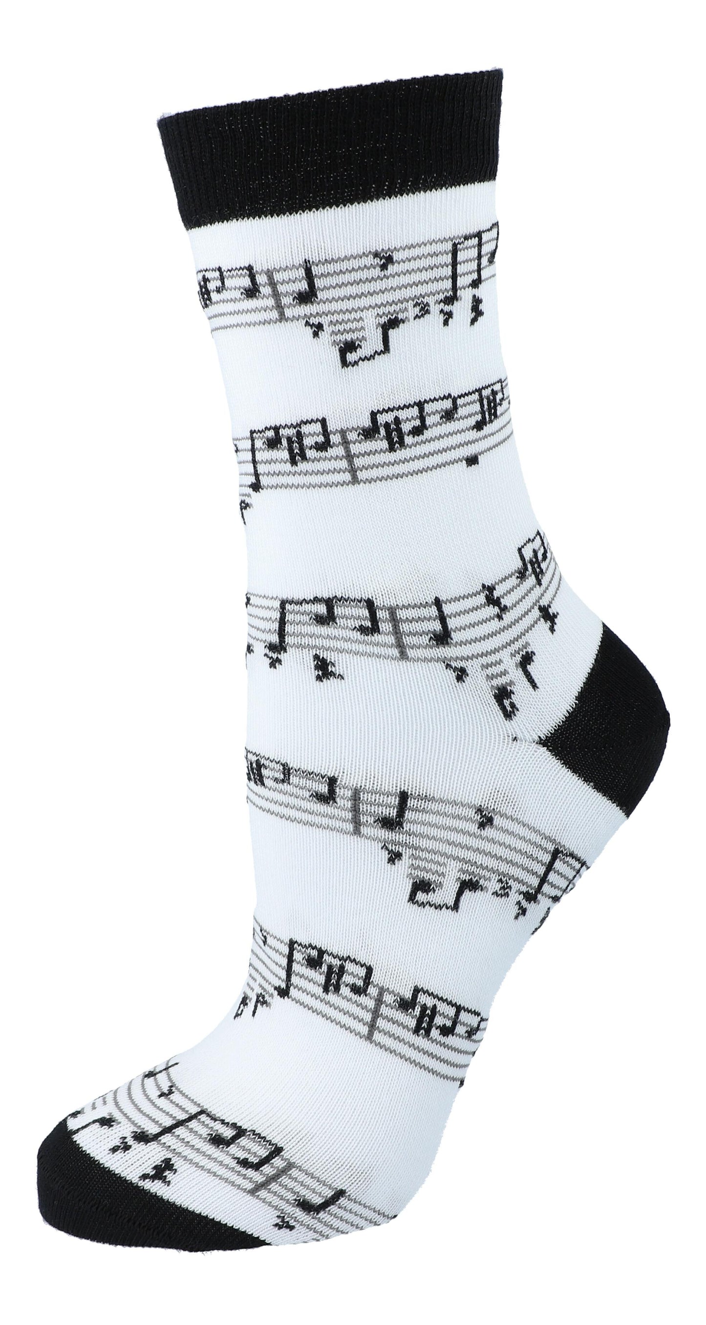 Socks with black musical note, basic color white, notes, music socks