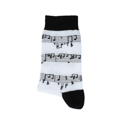 Socks with black musical note, basic color white, notes, music socks