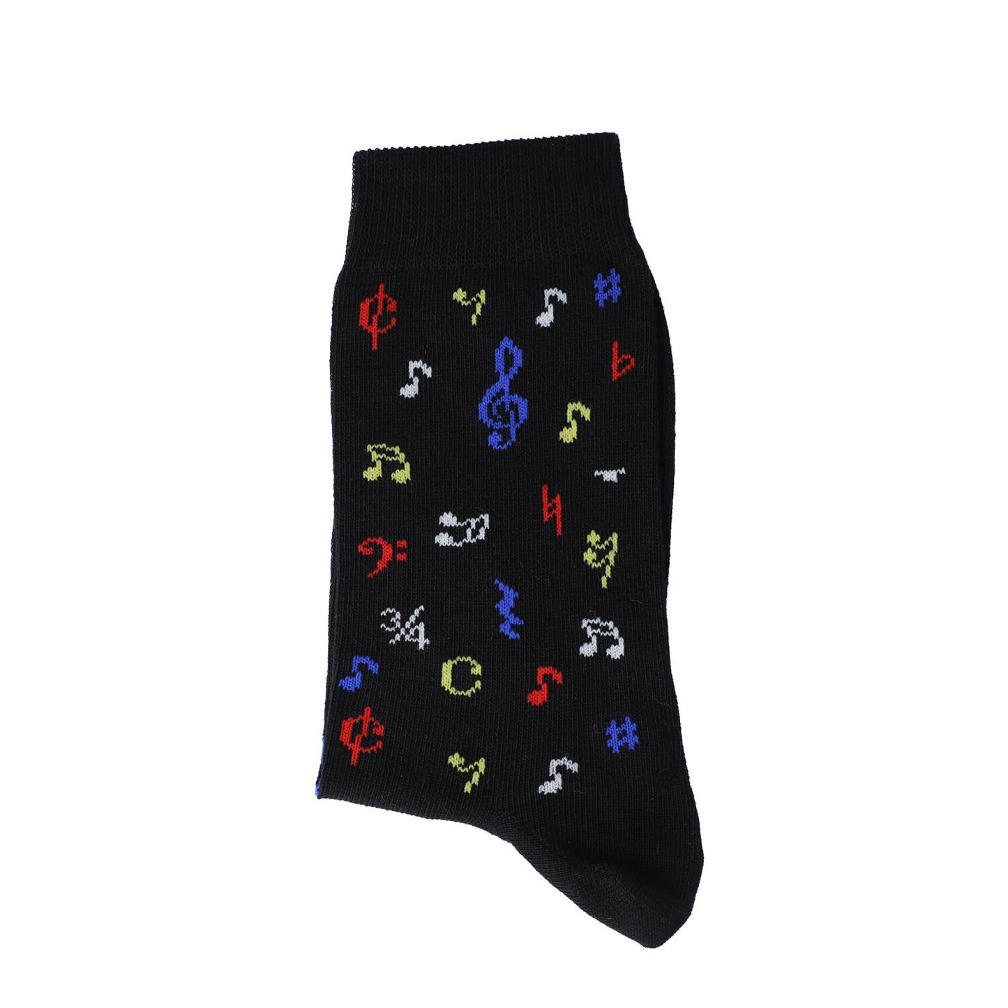 black socks with colorful notes, music socks