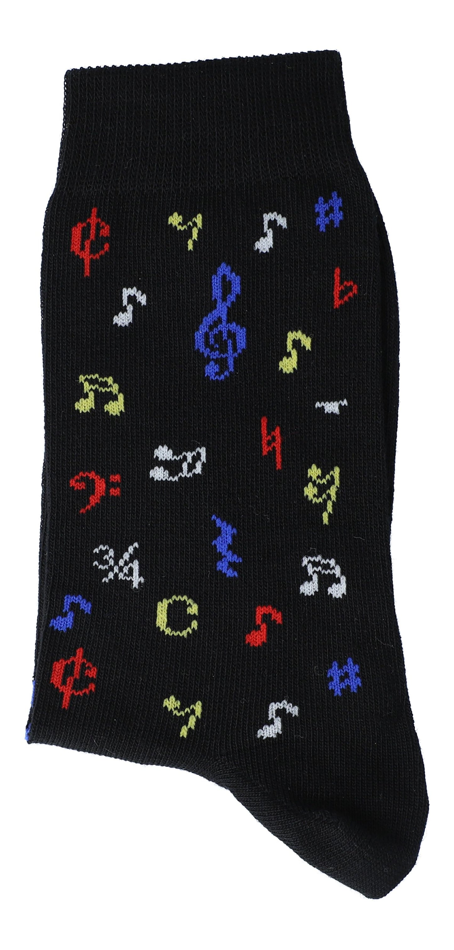 black socks with colorful notes, music socks