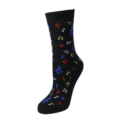 black socks with colorful notes, music socks