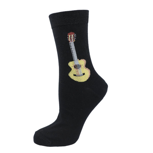 Socken mit eingewebter Konzertgitarre, Gitarre in beige-braun, Musik-Socken