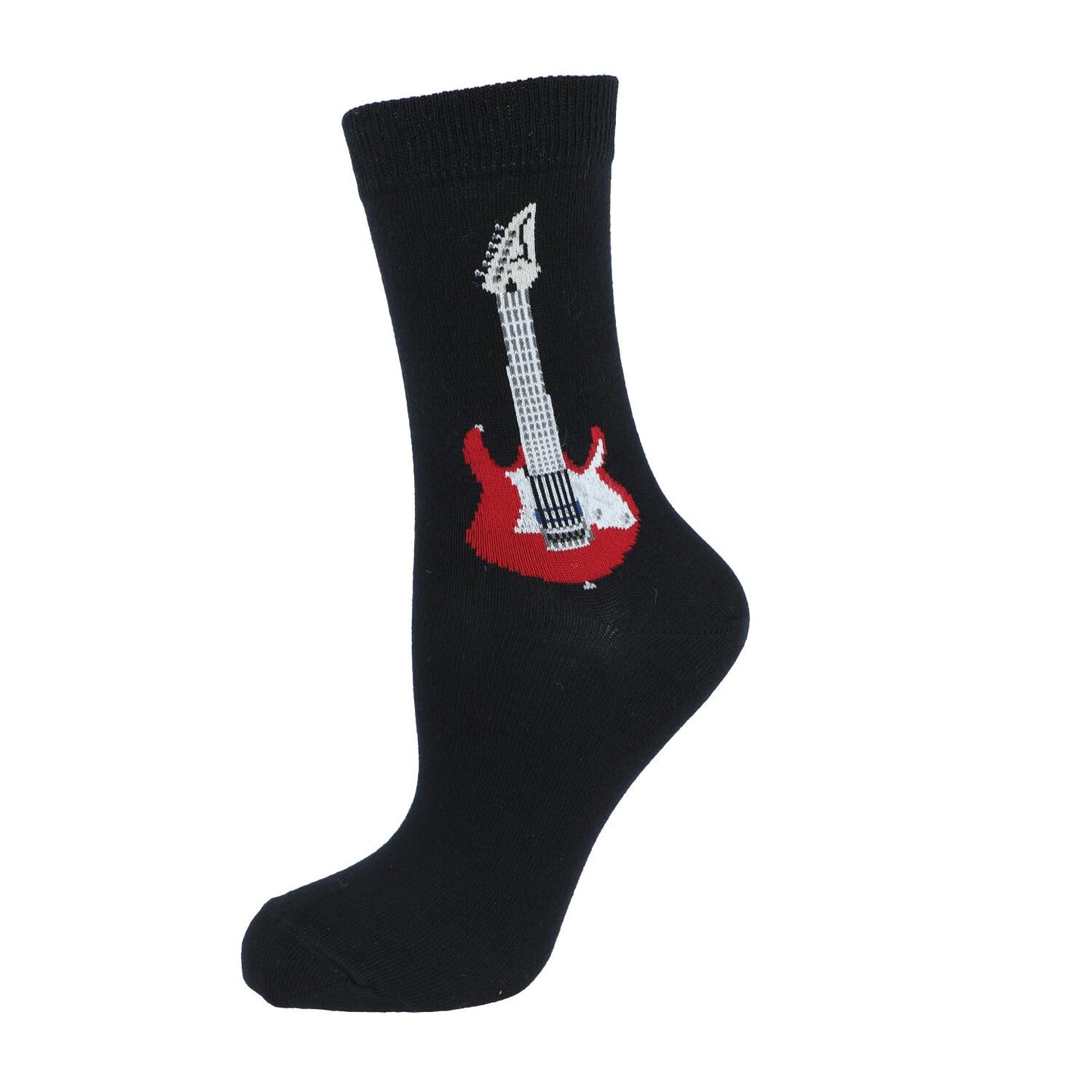 E-Gitarre-Socken, Gitarre in rot-weißem Design, Musik-Socken