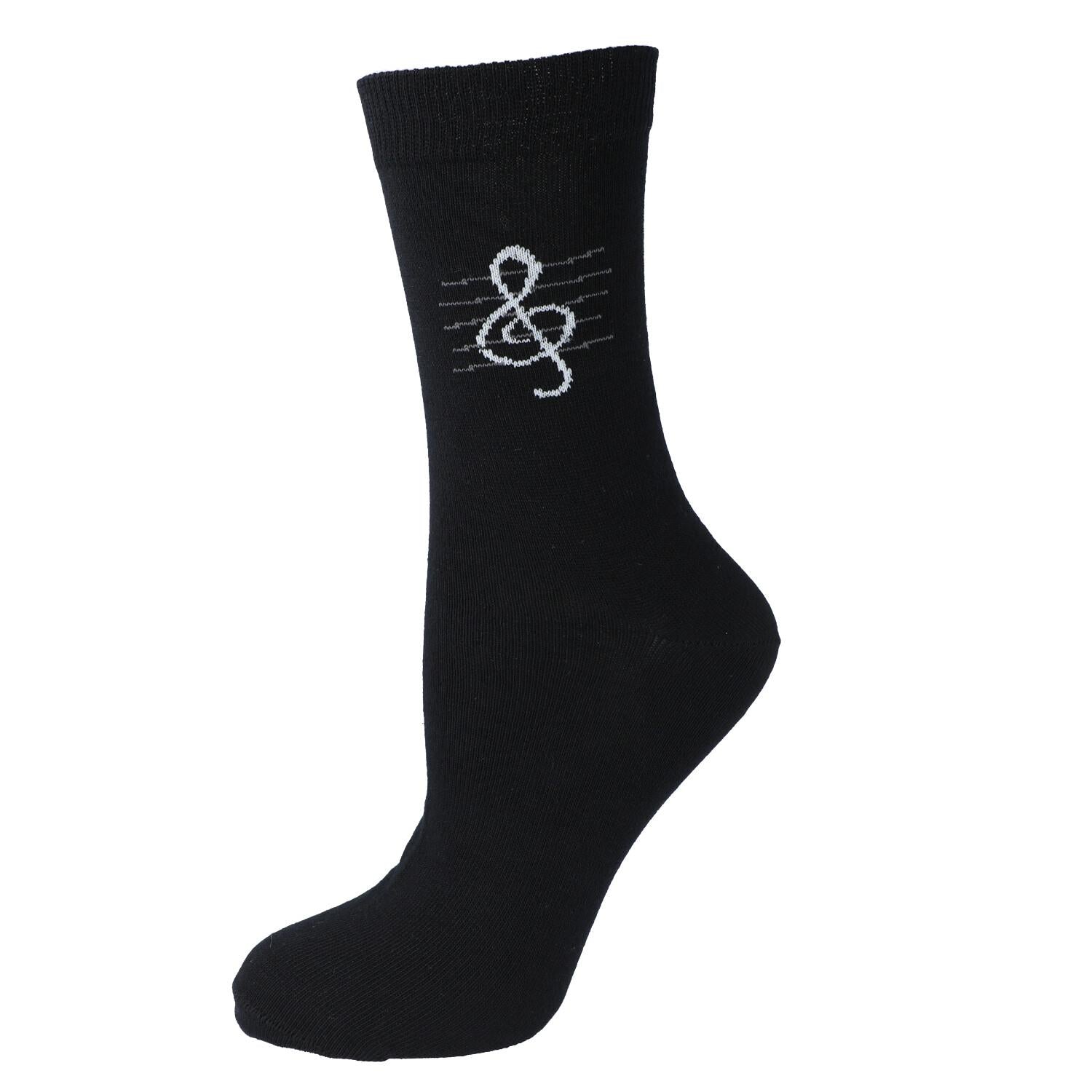 schwarze Socken mit eingewebtem Violinschlüssel, Musik-Socken - Größe: 27/30