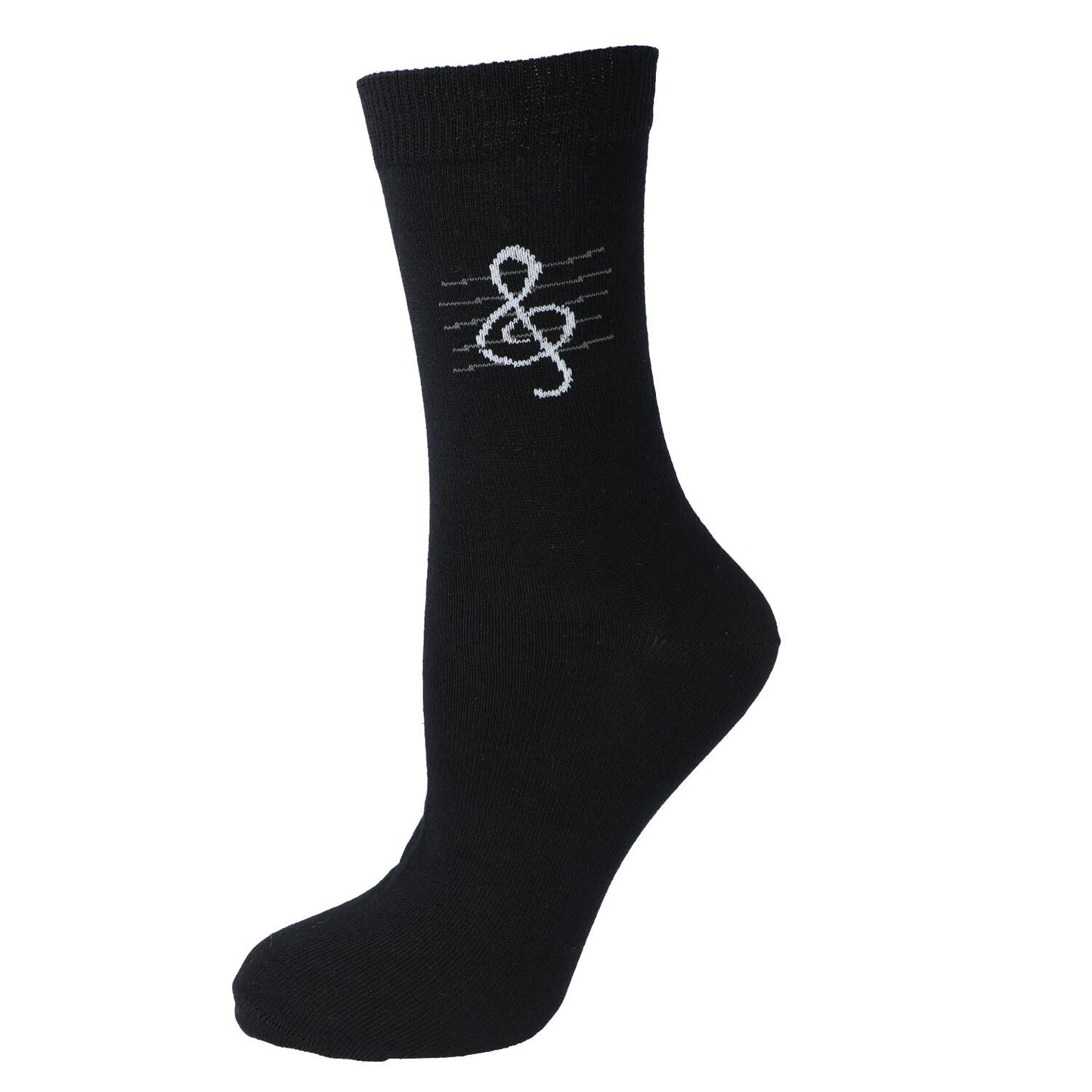 black socks with woven treble clef, music socks