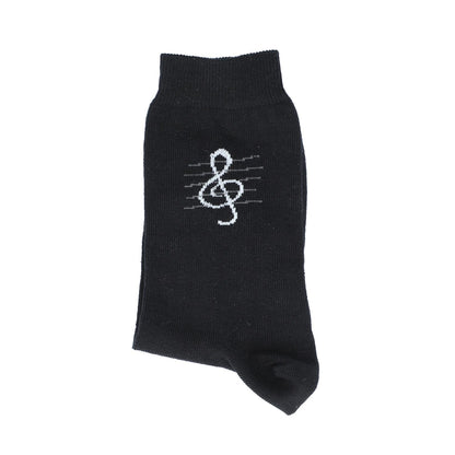 black socks with woven treble clef, music socks