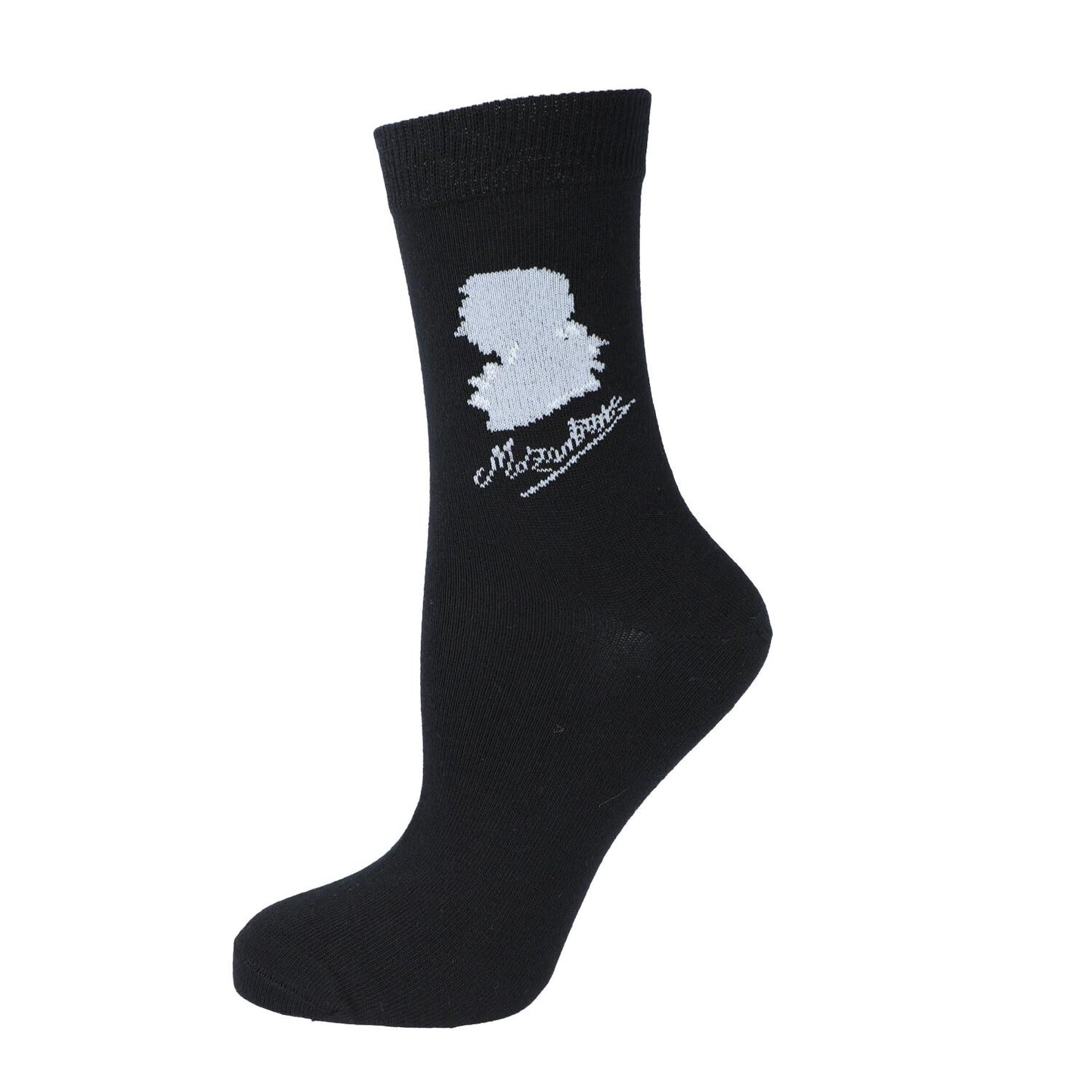 Mozart socks with silhouette and signature, composer, music socks