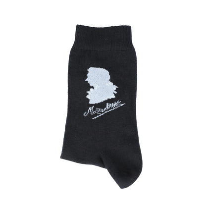 Mozart socks with silhouette and signature, composer, music socks