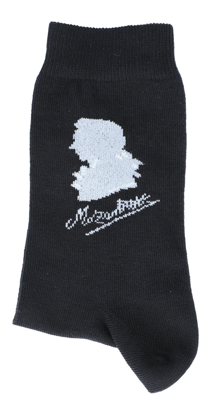 Mozart socks with silhouette and signature, composer, music socks