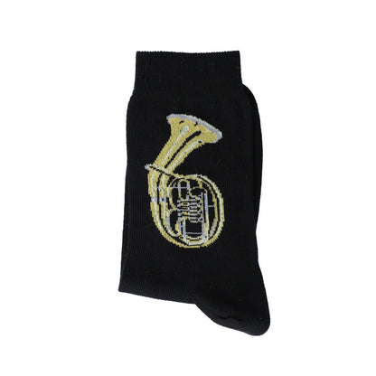 Socks with woven tenor horn, music socks, brass music