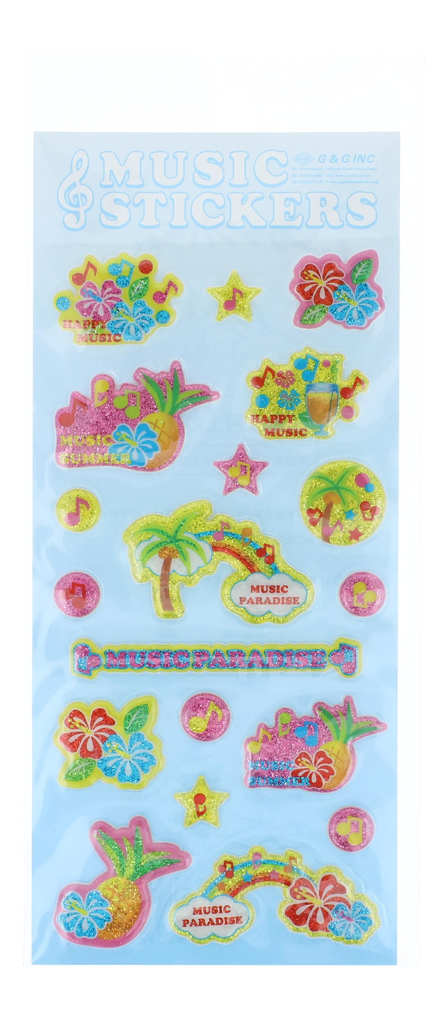 Stickers Tropical with palm trees, flowers and notes (1 sheet)