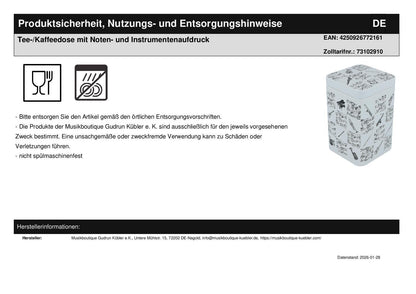 Geschenkset mit Musik-Henkelbecher, Musikertee und Teedose