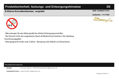 E-Gitarre-Krawattenklammer, vergoldet