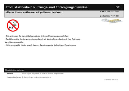 silver tie clip with golden keyboard