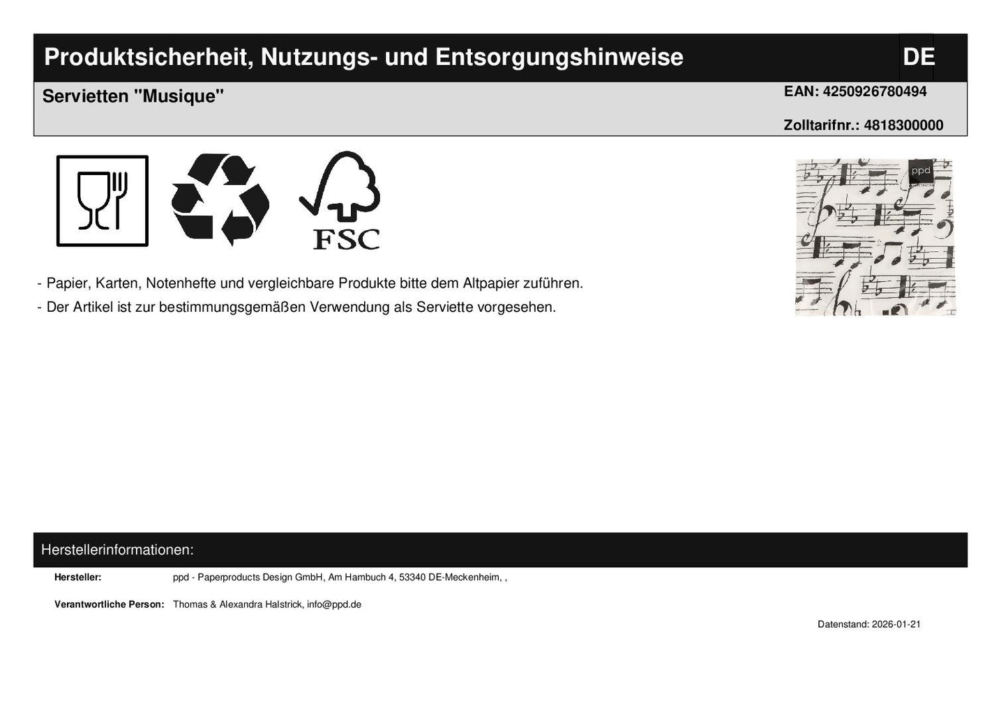 Servietten "Musique"