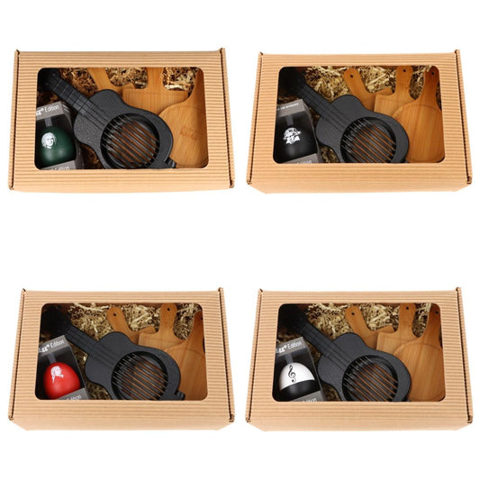 Geschenkset mit musikalischem PiepEi, Ukulele-Eierschneider und Mini-Brettchen in Faltschachtel
