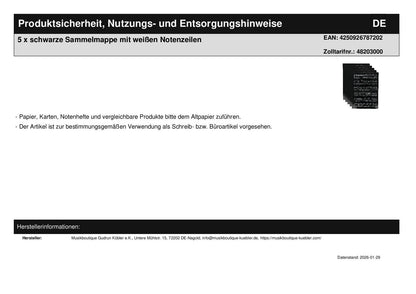 5 x schwarze Sammelmappe mit weißen Notenzeilen