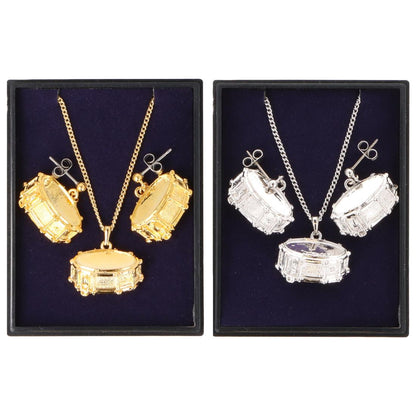 Snaredrum Ohrhänger und Anhänger mit Kette in Displaybox, versilbert oder vergoldet