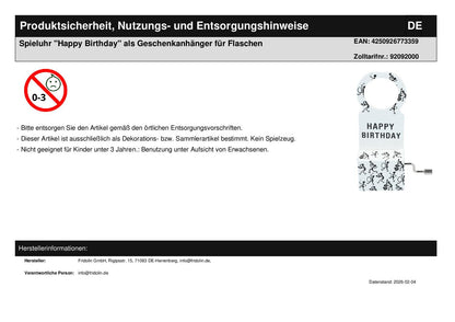 Spieluhr "Happy Birthday" als Geschenkanhänger für Flaschen