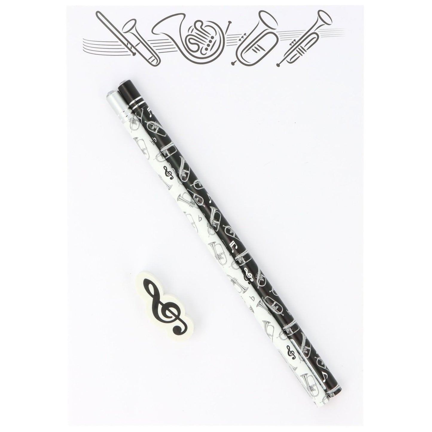 Schreibset mit Notizblock A5 "Blasinstrumente Variante 2", Bleistiften und Radiergummi