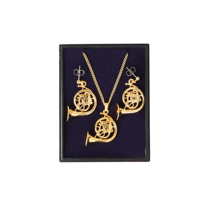 Horn Ohrhänger und Anhänger mit Kette in Displaybox, versilbert oder vergoldet