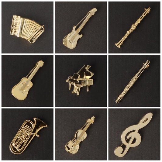 Instrumenten-Brosche, verschiedene Ausführungen, vergoldet