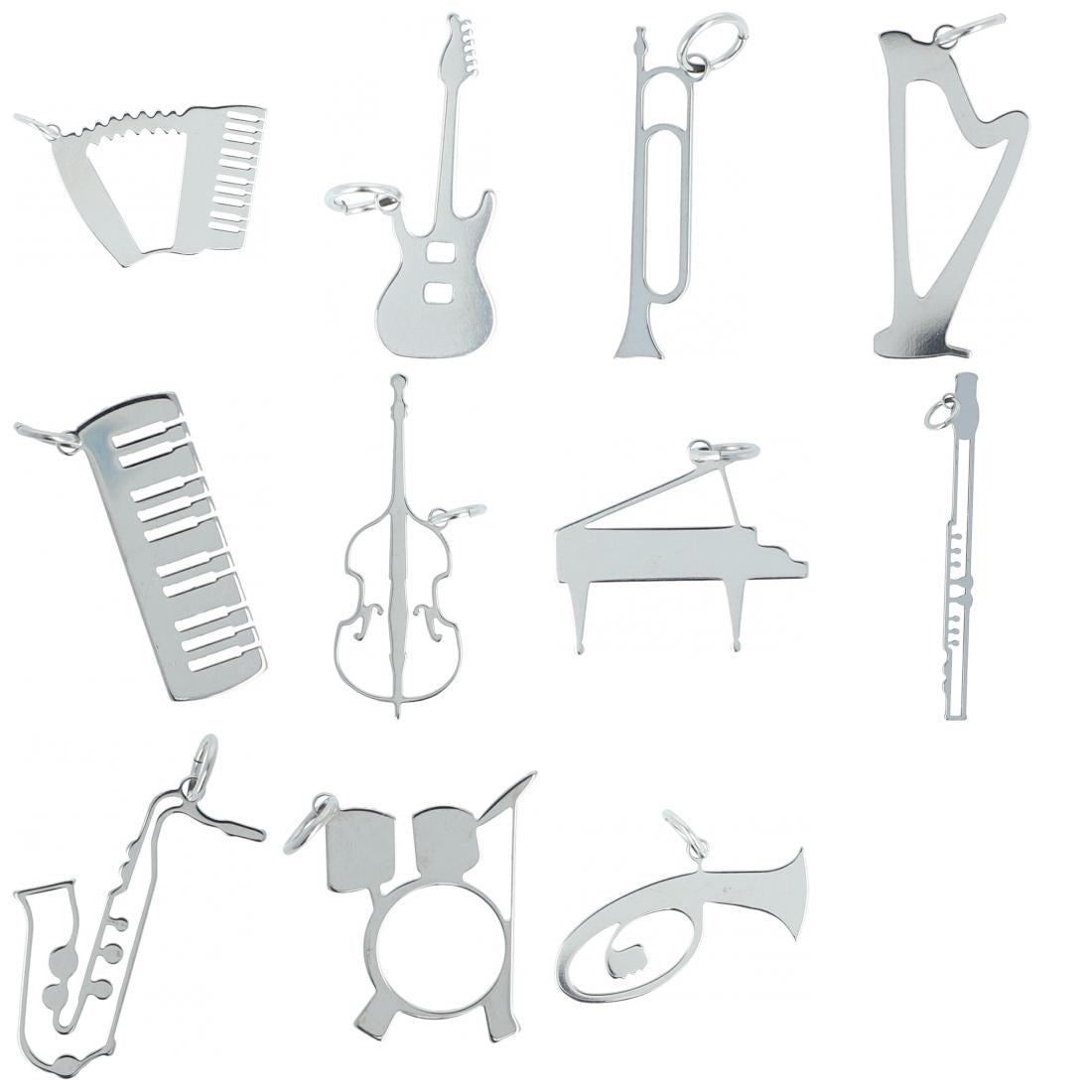 Stainless steel pendant with various instruments or music clefs