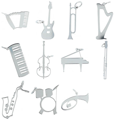 Stainless steel pendant with various instruments or music clefs