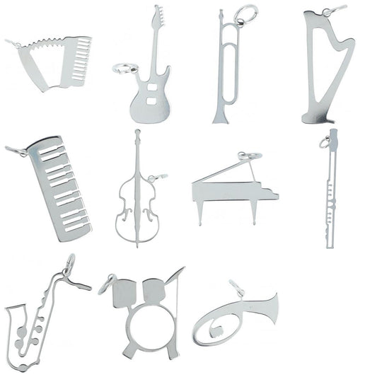 Anhänger aus Edelstahl mit diversen Instrumenten oder Notenschlüsseln