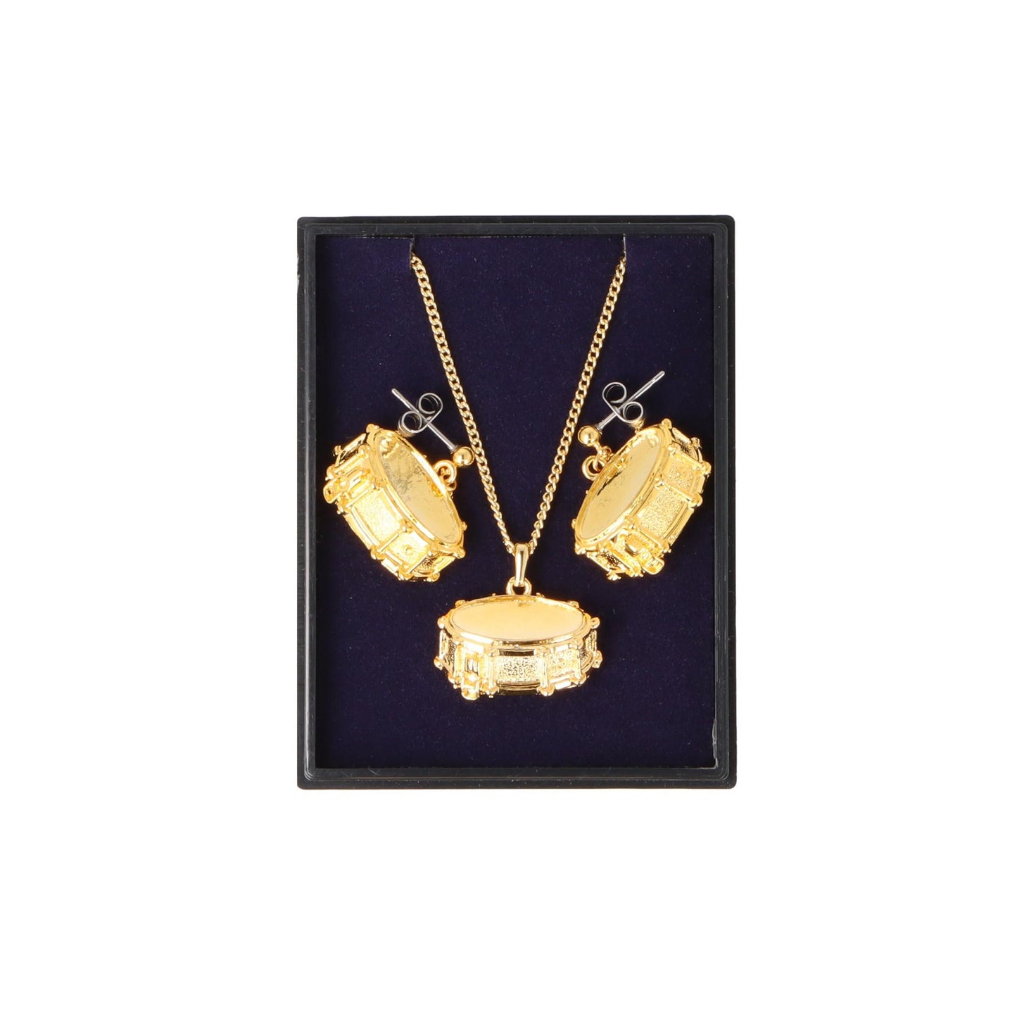 Snaredrum Ohrhänger und Anhänger mit Kette in Displaybox, versilbert oder vergoldet
