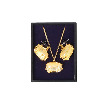 Snaredrum Ohrhänger und Anhänger mit Kette in Displaybox, versilbert oder vergoldet