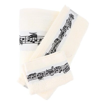 Geschenkset Handtücher, Handtuch, Gästehandtuch und Waschhandschuh mit eingewebter Notenzeile, cremefarben