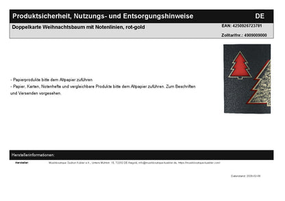 Doppelkarte Weihnachtsbaum mit Notenlinien, rot-gold