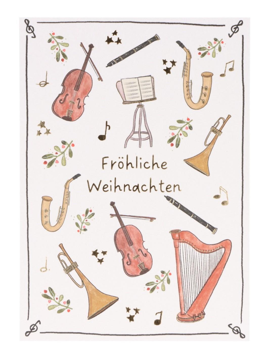 Postkarte Fröhliche Weihnachten (Instrumente)