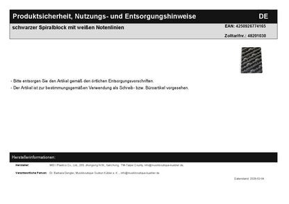 schwarzer Spiralblock mit weißen Notenlinien
