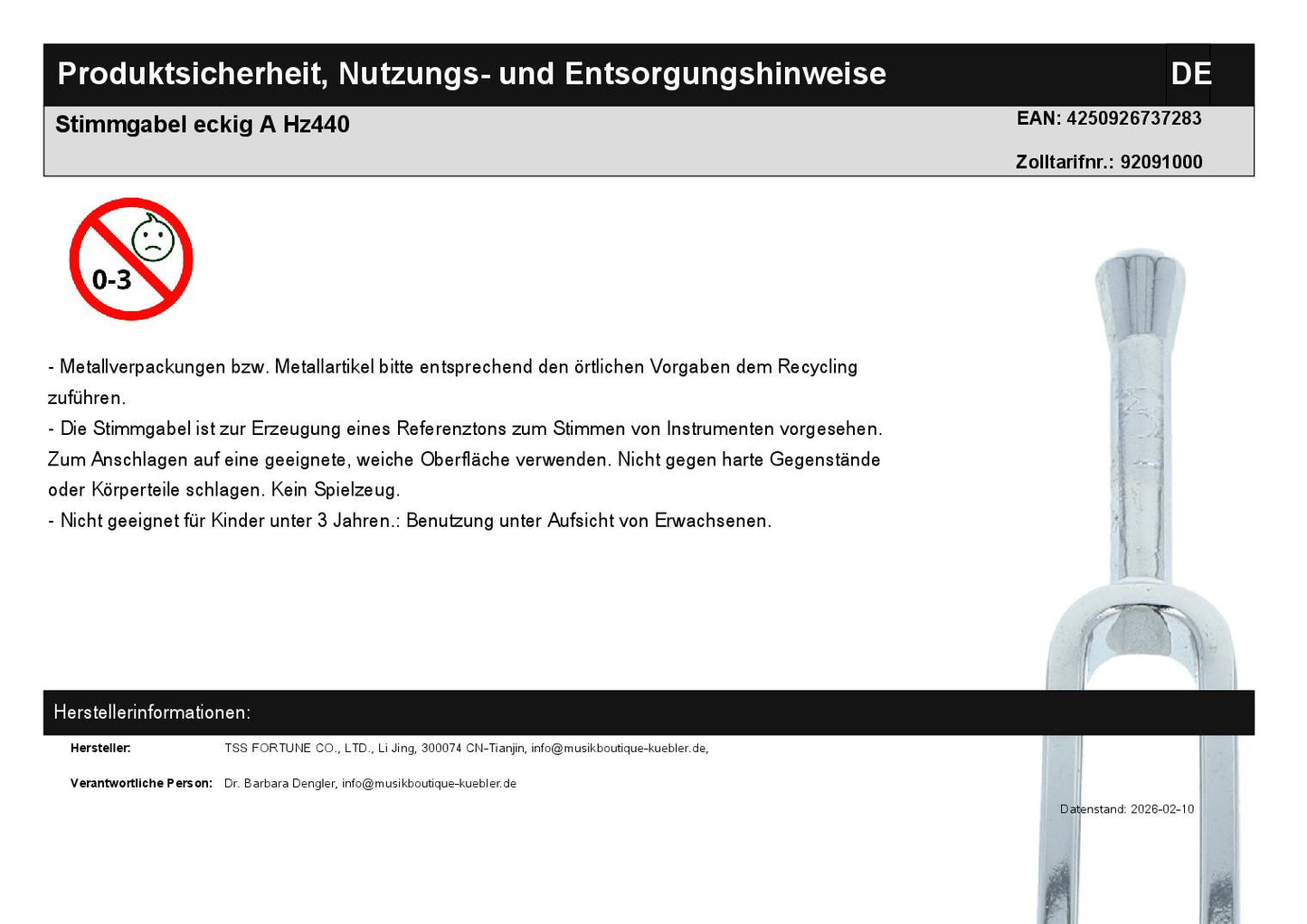 Stimmgabel eckig A Hz440