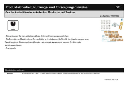 Geschenkset mit Musik-Henkelbecher, Musikertee und Teedose