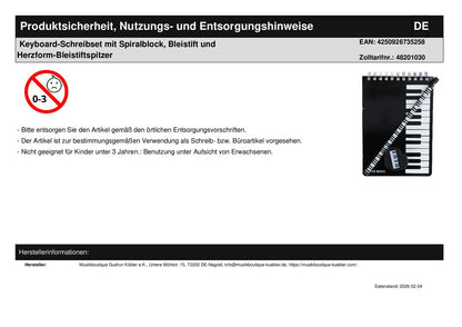 Keyboard-Schreibset mit Spiralblock, Bleistift und Herzform-Bleistiftspitzer