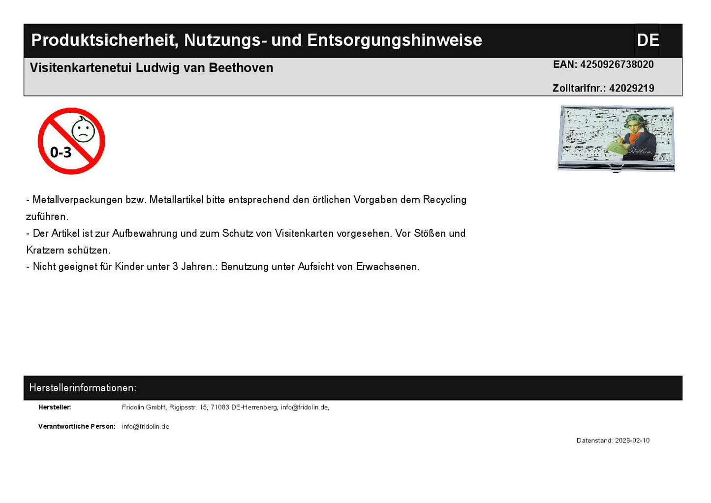 Visitenkartenetui Ludwig van Beethoven