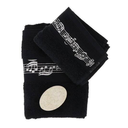 Geschenkset schwarze Handtücher, Handtuch, Gästetuch und Seife