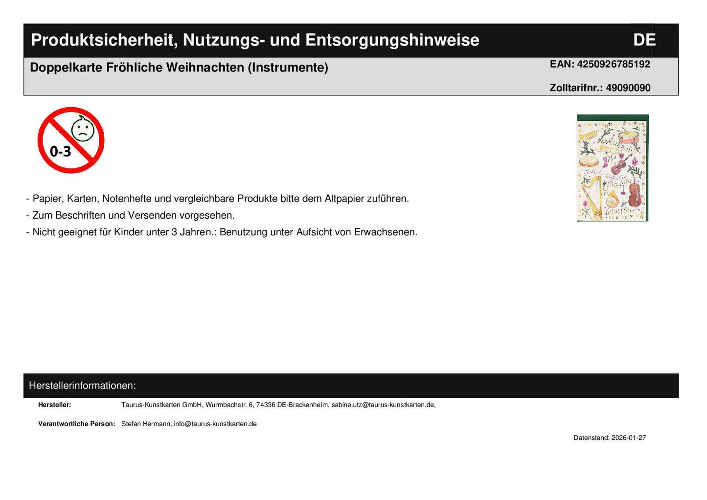 Geschenkset Kerze mit Notenlinie in Geschenkverpackung, Servietten Ornaments (Cocktailformat) und Doppelkarte Fröhliche Weihnachten