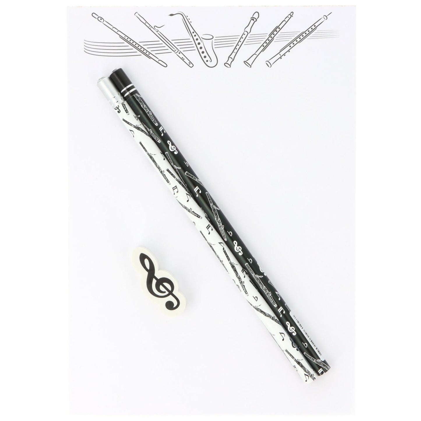 Schreibset mit Notizblock A5 "Holzblasinstrumenten", Bleistiften und Radiergummi