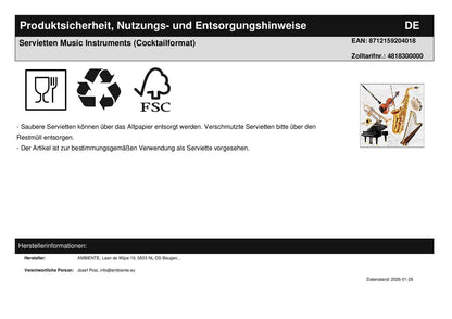 Servietten Music Instruments (Cocktailformat)