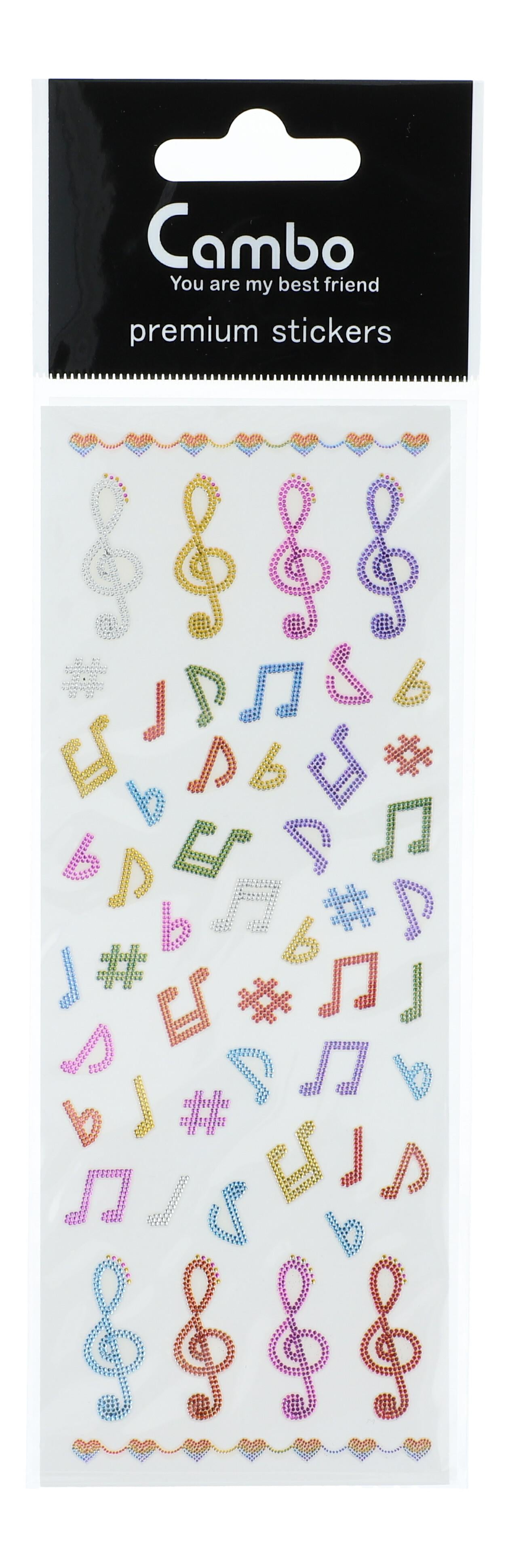 1 Bogen mit bunten Violinschlüssel- und Noten-Stickern