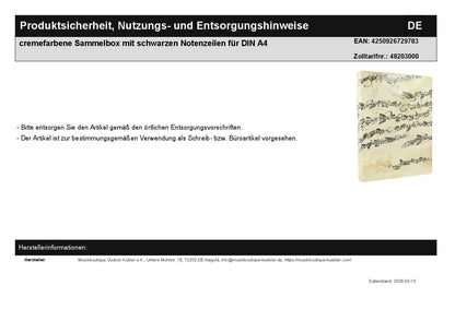 cream-colored collection box with black music lines for DIN A4