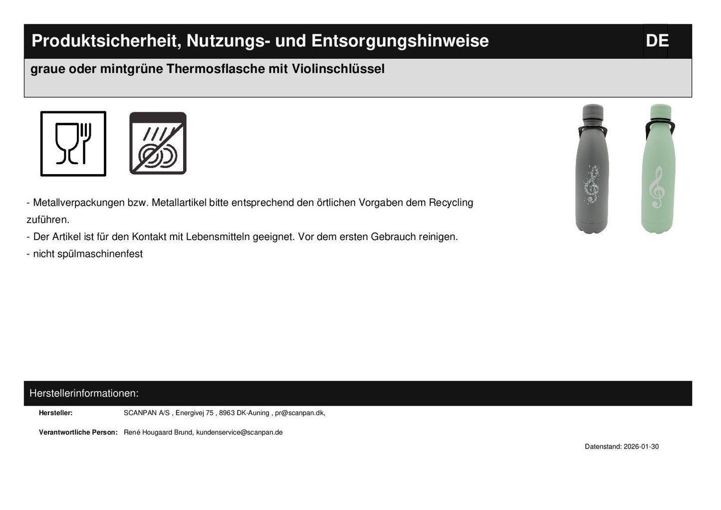 grey or mint green thermos bottle with treble clef