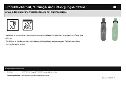 grey or mint green thermos bottle with treble clef